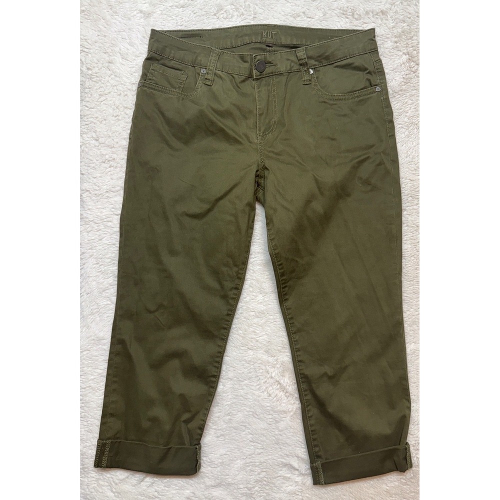 KUT from the Kloth Pants Womens 10 Crop Skinny Boyfriend Olive Green Excellent